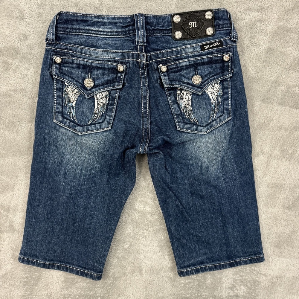 Miss Me Shorts Girls 14 27x11.5 Jean Denim Embellished Bedazzled Stretch Sequins